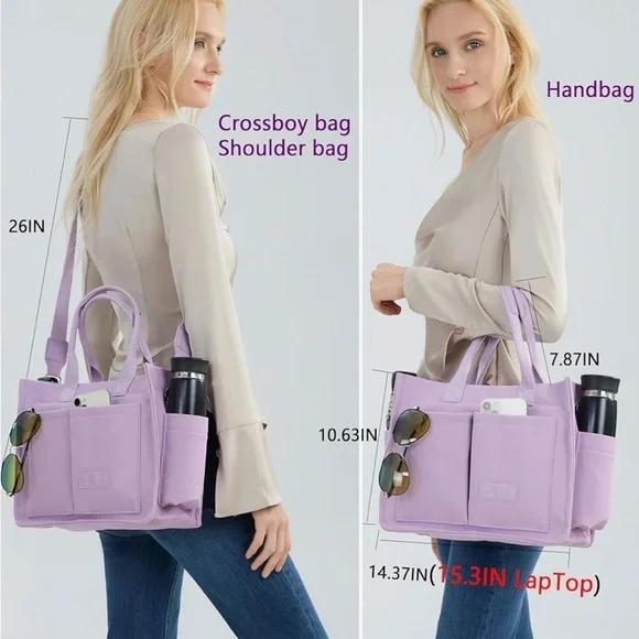 Women's Lavender Canvass Laptop Bag - Picture 3 of 7